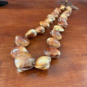 Beachy Brown Clam Shell Necklace Long statement piece